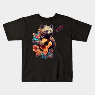 Cottagecore Hyena With Acoustic Guitar Kids T-Shirt